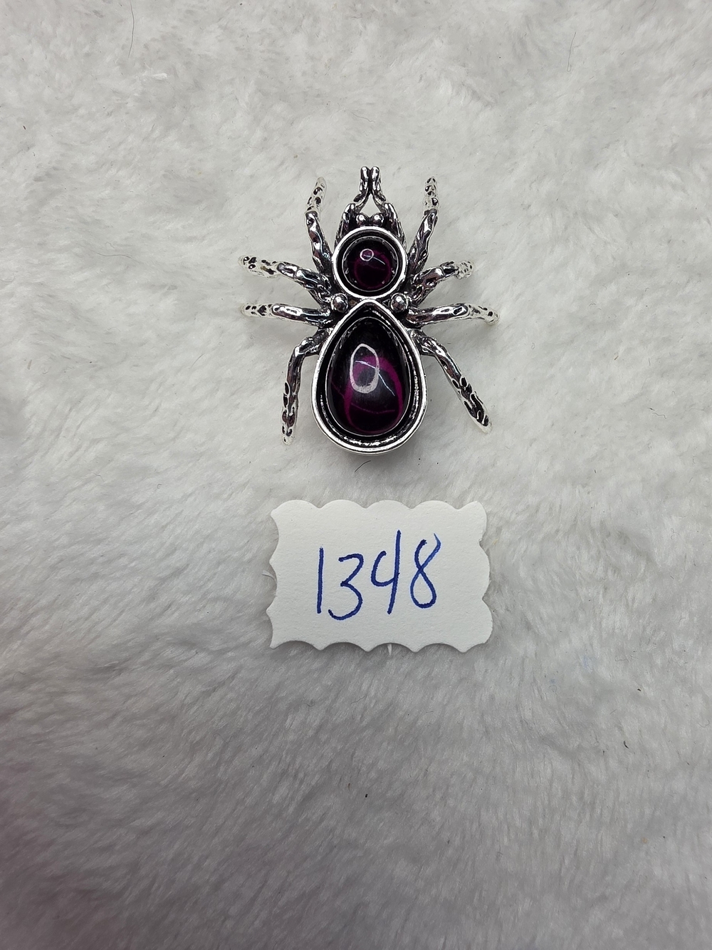 Silver Spider Pendant Brooch with Purple Stone